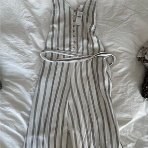 American Eagle Outfitters White Jumpsuit with Black Vertical Stripes